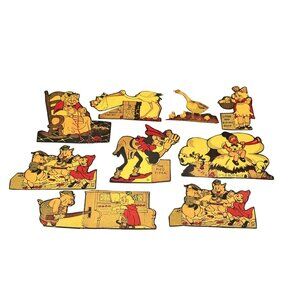 1930's Post Toasties Cereal Cut Out Boy Blue Piper Hamelin Twins Red Riding Pigs